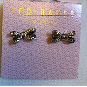 Ted Baker Olitta Silver Tone Mini Opulent Bow Stud Earrings Crystal Accents NWT
